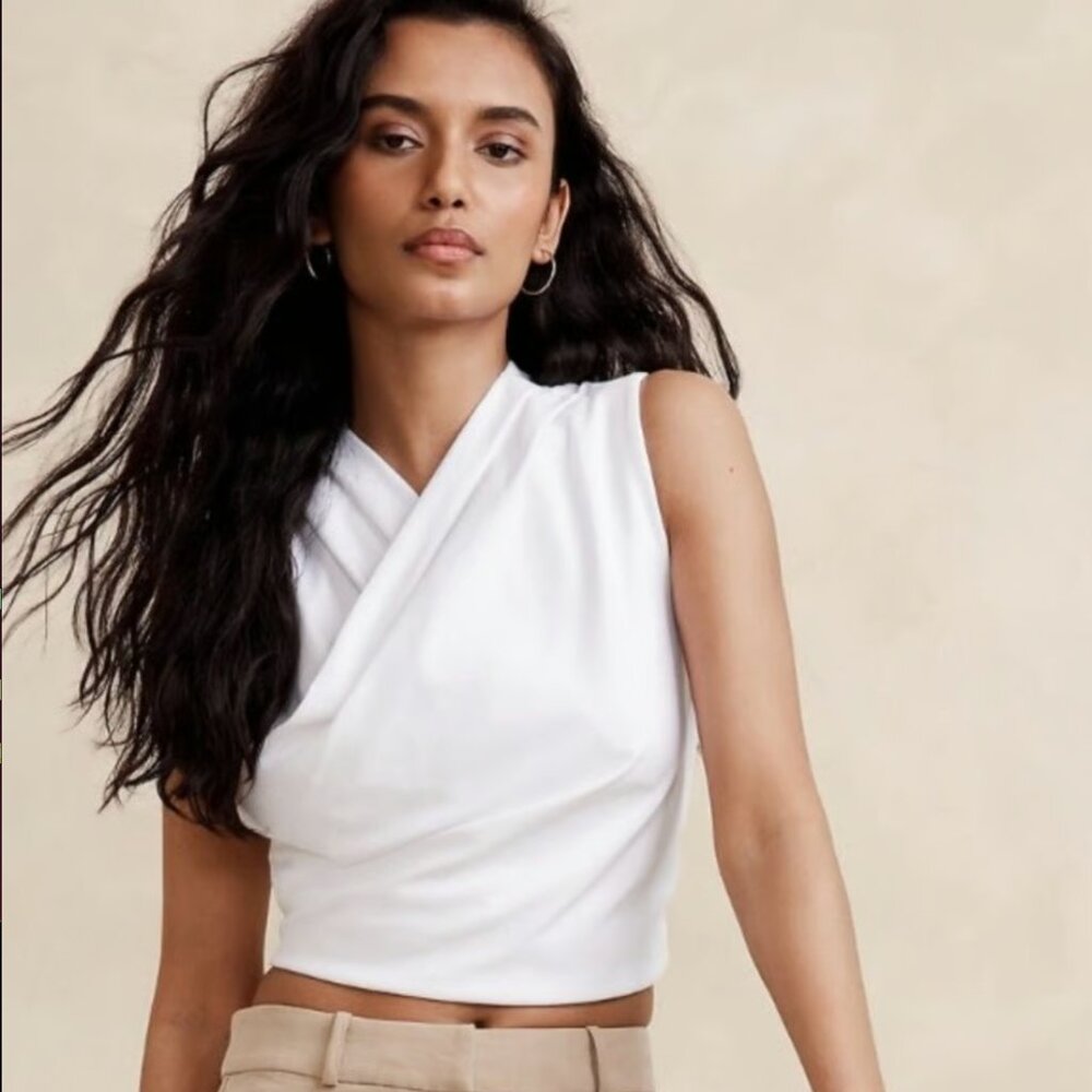 Banana Republic Cotton Wrap Crop Top in White Size Medium